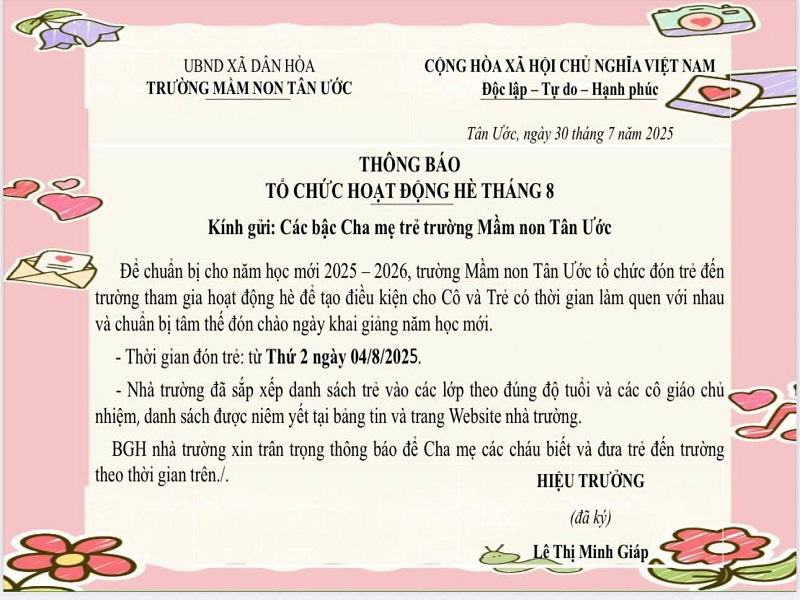 TB To chuc hoat dong he T8